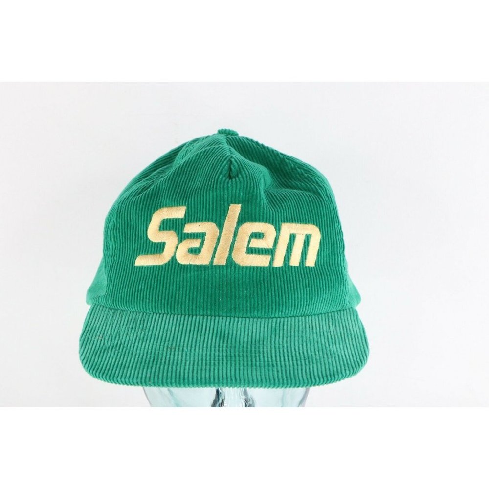 Vintage 90s Salem Cigarettes Faded Spell Out Corduroy Snapback Hat Cap Green
